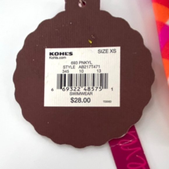 Reversible Bikini Swimsuit Halter Top Juniors Sz XS Pink Orange Stripe Chevron - Picture 7 of 10